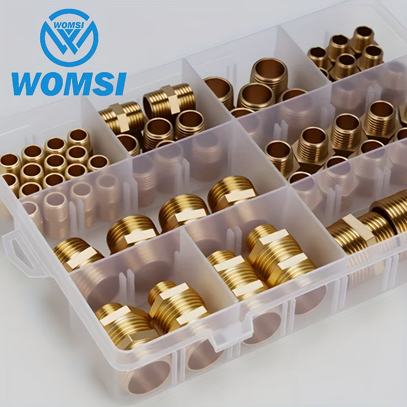 40pcs/66pcs of Brass Hex Nut Fittings 1/8" 1/4" 3/8" 1/2" 3/4" BSP Male Threaded Quick Connectors Suitable for Garden Water, Oil, RV, And Kitchen Pipe Connections.