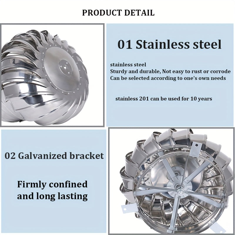 Stainless Steel Roof Ventilation Rotating Ball, 250mm-450mm, No-Power Windproof Exhaust Cooling Cap, Ideal for Factory Roof Low Cost Ventilation, Ventilation Ball|Stainless Steel Ball|Durable Construction