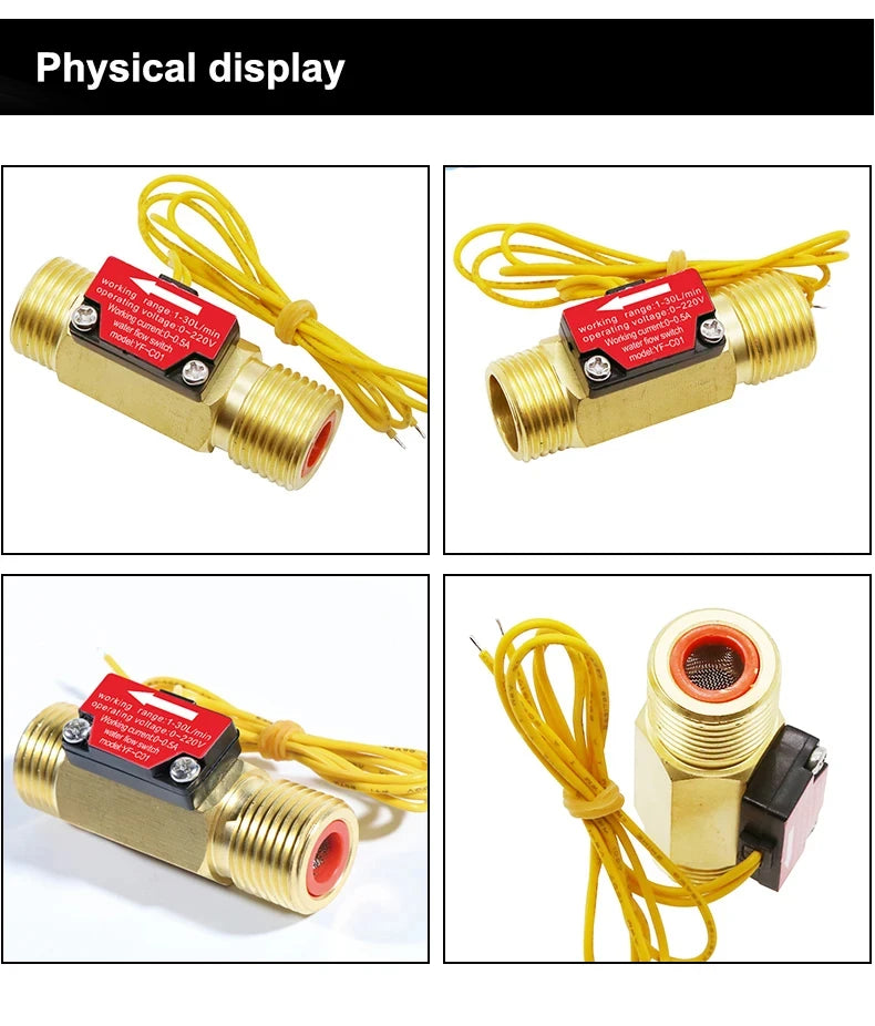 1/2" 3/4" Flow Switch Brass Male thread DN15 DN20 Liquid Water Sensor With filtermesh 0-220V