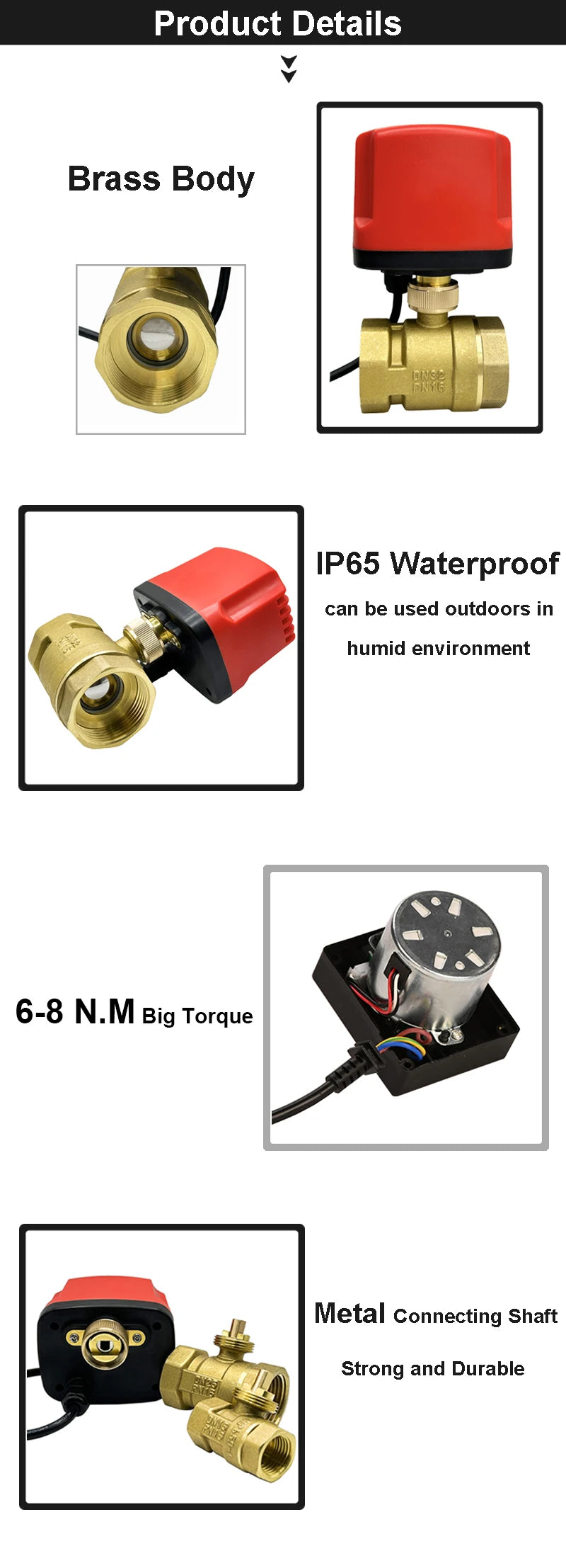 Motorized Ball Valve 2-Wire/3-Wire Waterproof IP65 Two-Way/Three-Way Electric Water Valves Female Thread 12V 24V 220V DN15-DN50