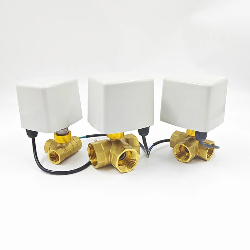 1/2" 3/4" 1" 1-1/4" 1-1/2" Brass 3-Way Electric Ball Valve Three Wire Two Control AC220V DC24V DC12V AC24V