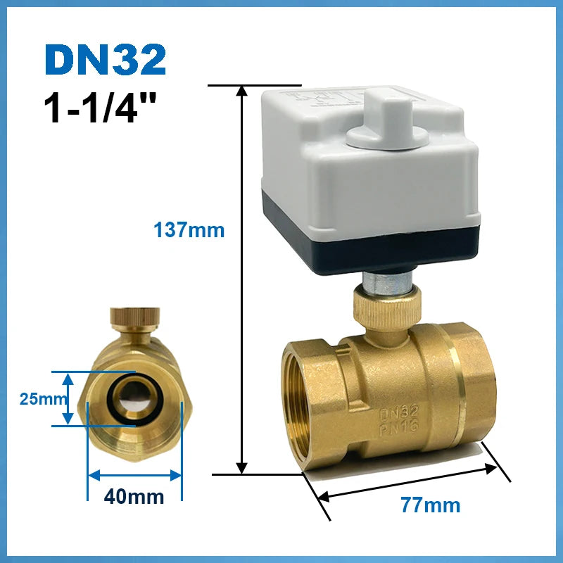 1/2” 3/4” 1” 1-1/4” 1-1/2” Electric Ball Valve With Manual Switch AC220V DC12V DC24V 2-Way Brass Ball Valve With Actuator 3-Wire