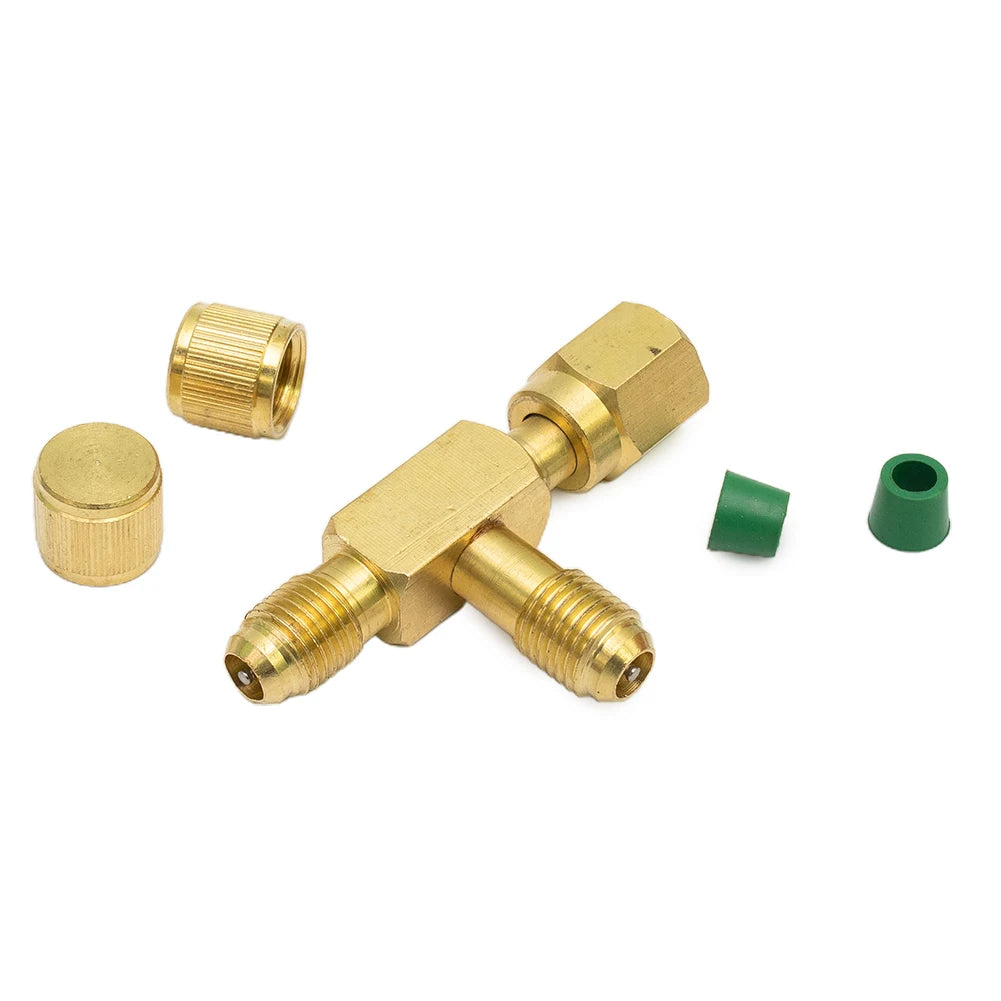 1pc T Type Adapter Tee Adapter 1/4X1/4X1/4" SAE Flare Add Gauge Deep Vacuum Pump/Manifold Set Solid Brass Tee Adapter