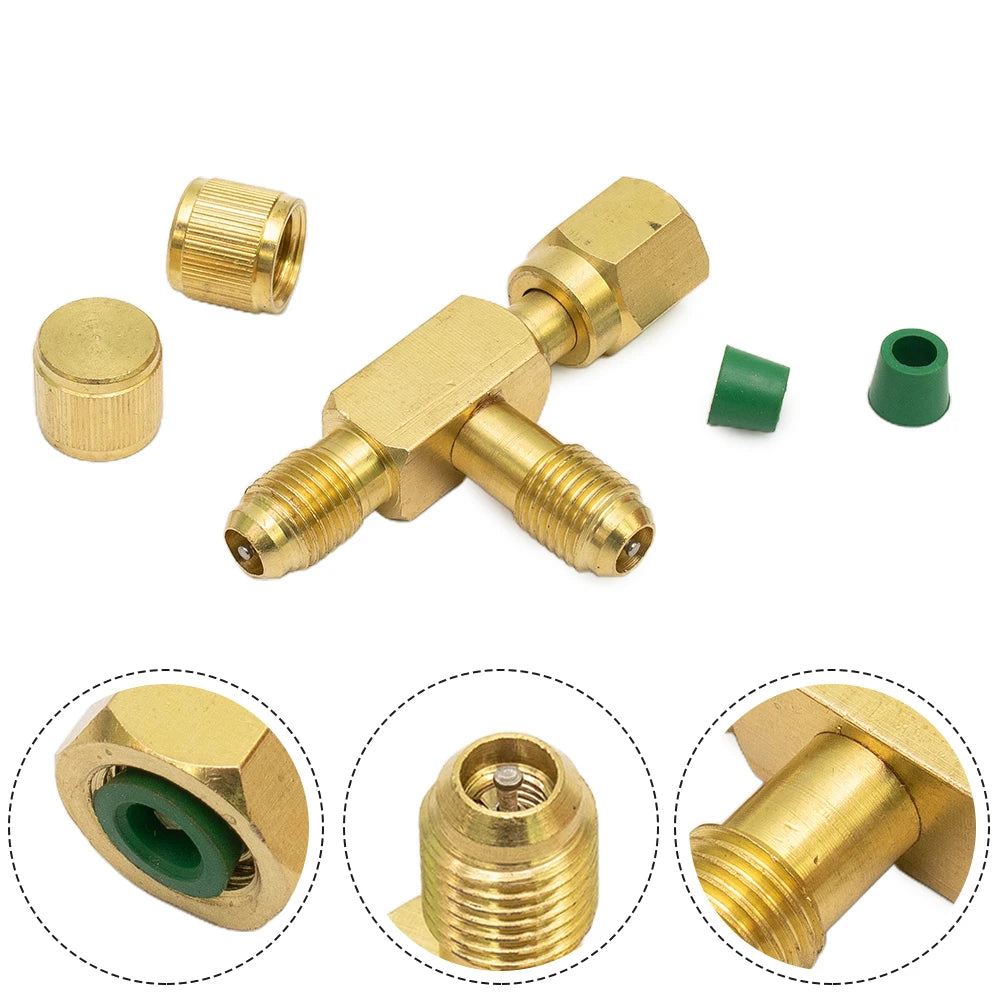 1pc T Type Adapter Tee Adapter 1/4X1/4X1/4" SAE Flare Add Gauge Deep Vacuum Pump/Manifold Set Solid Brass Tee Adapter