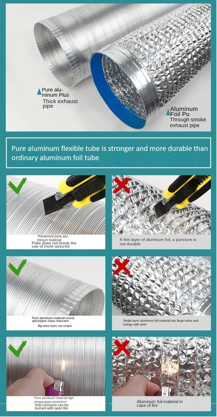 Pure Aluminum Semi Flexible Smoke Exhaust Pipe Range Hood Ventilation Hose High Temperature Resistance Duct Φ150-250 1.5/2m