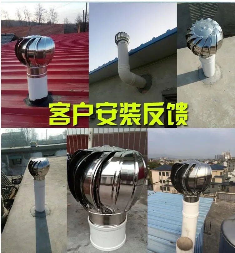 304 Stainless Steel Roof Ventilator Wind Turbines Air Vent Attic Ventilator 110mm 150mm 200mm Pipefit Roof Ventilating Fan