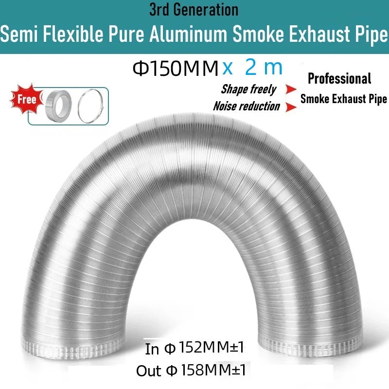 Pure Aluminum Semi Flexible Smoke Exhaust Pipe Range Hood Ventilation Hose High Temperature Resistance Duct Φ150-250 1.5/2m