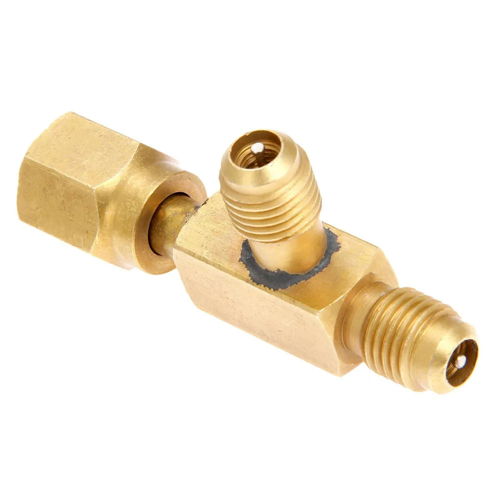 1pc T Type Adapter Tee Adapter 1/4X1/4X1/4" SAE Flare Add Gauge Deep Vacuum Pump/Manifold Set Solid Brass Tee Adapter