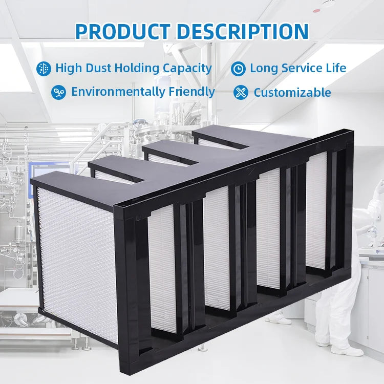 V BANK Filter F7 F8 F9/ABS Plastic Frame Rigid Filter For Ac System 592x592x292 Mm Gas Turbine Air Filter