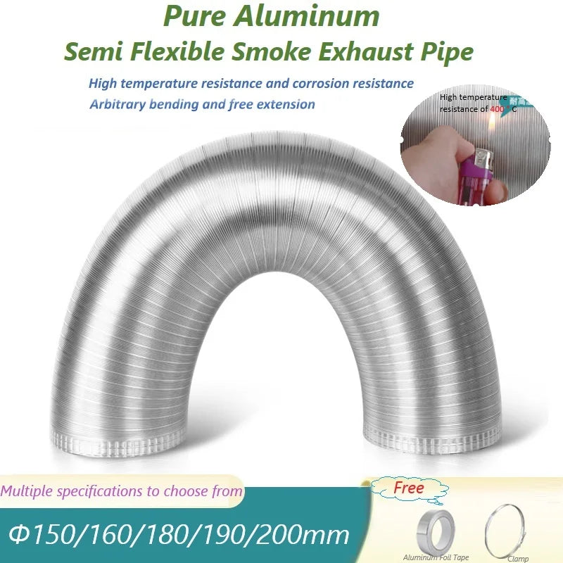 Pure Aluminum Semi Flexible Smoke Exhaust Pipe Range Hood Ventilation Hose High Temperature Resistance Duct Φ150-250 1.5/2m
