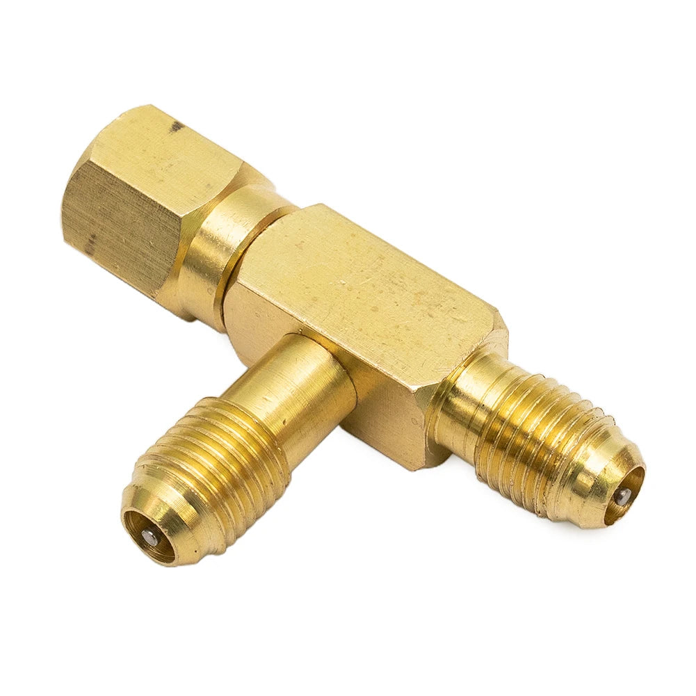 1pc T Type Adapter Tee Adapter 1/4X1/4X1/4" SAE Flare Add Gauge Deep Vacuum Pump/Manifold Set Solid Brass Tee Adapter