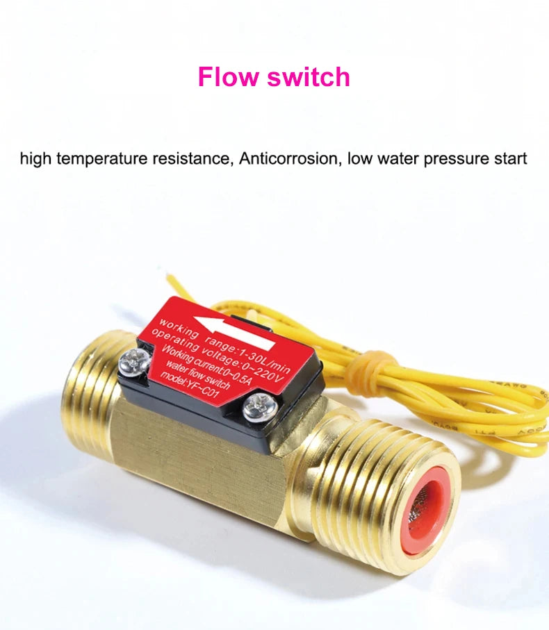 1/2" 3/4" Flow Switch Brass Male thread DN15 DN20 Liquid Water Sensor With filtermesh 0-220V