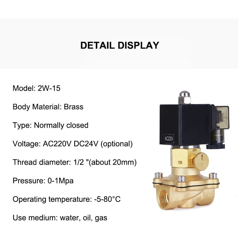 1/2" 3/4" 1" 1-1/4" 1-1/2" 2" Brass Electric Solenoid Valve With Manual Emergency Switch AC220V DC24V For Water Oil Air