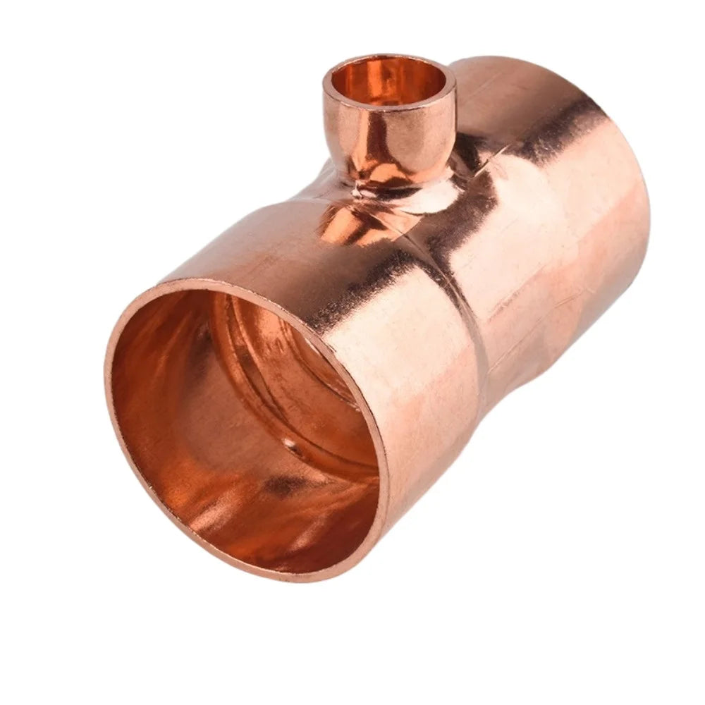 6.35-159mm ID Tube Weld Socket End Feed Solder Tee Reducer 3 Ways Pure Copper Pipe Fitting Connector Air-Conditioning