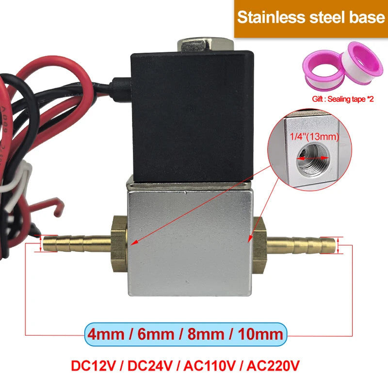DC12V 24V AC110V 220V Normally Closed 1/4" Silent Oil Free Bidirectional NormallyClosed Pneumatic Solenoid Valve