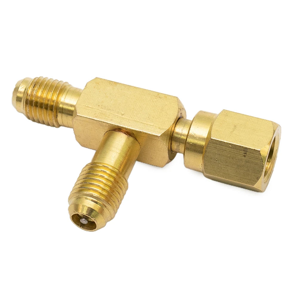 1pc T Type Adapter Tee Adapter 1/4X1/4X1/4" SAE Flare Add Gauge Deep Vacuum Pump/Manifold Set Solid Brass Tee Adapter