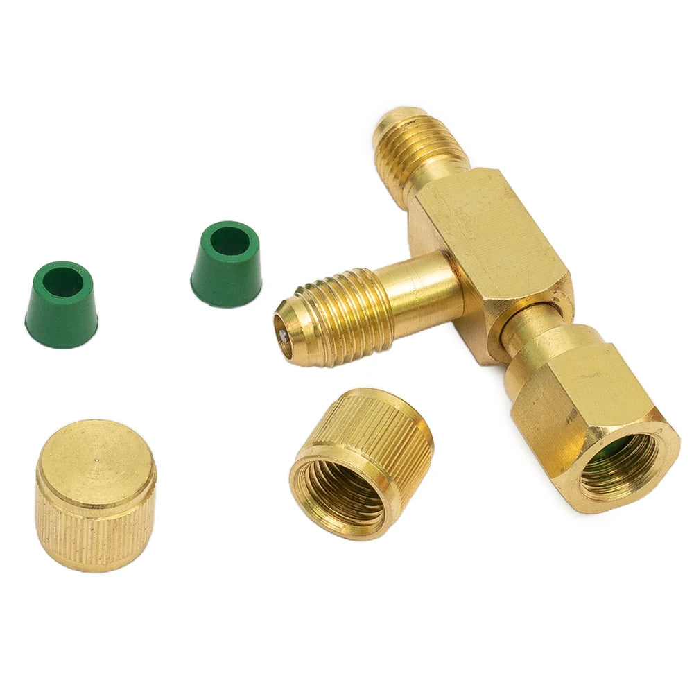 1pc T Type Adapter Tee Adapter 1/4X1/4X1/4" SAE Flare Add Gauge Deep Vacuum Pump/Manifold Set Solid Brass Tee Adapter