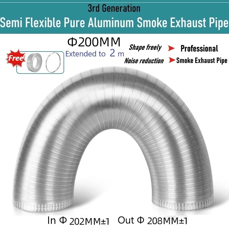 Pure Aluminum Semi Flexible Smoke Exhaust Pipe Range Hood Ventilation Hose High Temperature Resistance Duct Φ150-250 1.5/2m