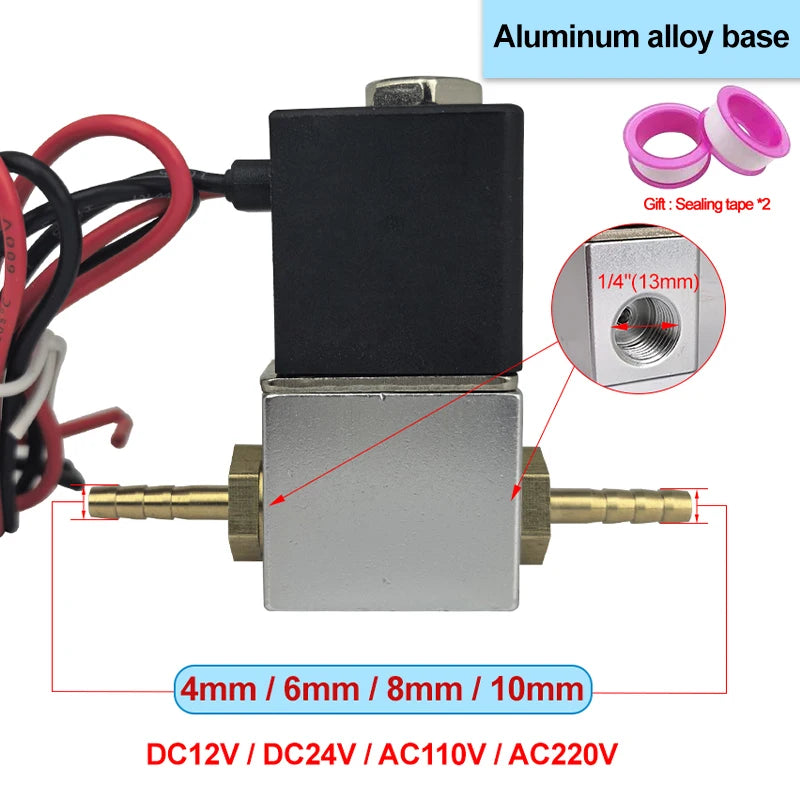 DC12V 24V AC110V 220V Normally Closed 1/4" Silent Oil Free Bidirectional NormallyClosed Pneumatic Solenoid Valve