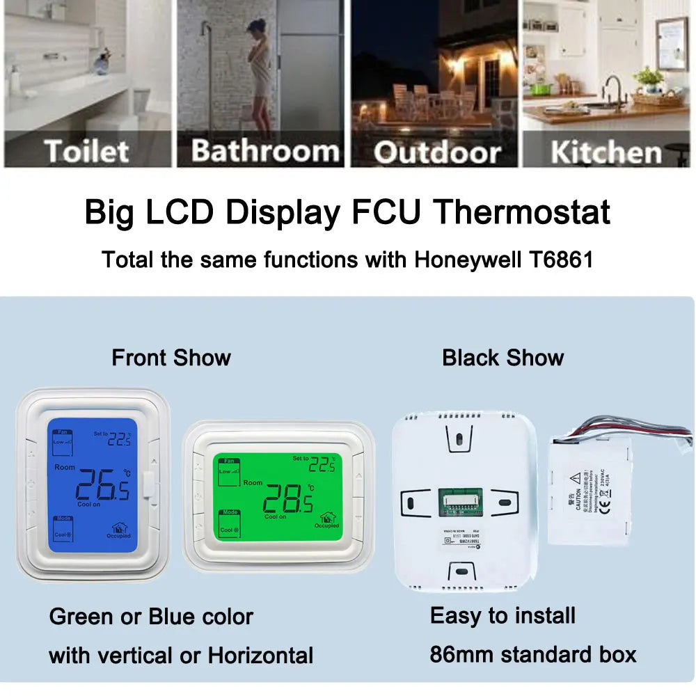 Honeywell T6861 Digital Thermostat FCU Air Conditioner Remote Temperature Controller Vertical Horizontal T6861V2WG T6861V1WG