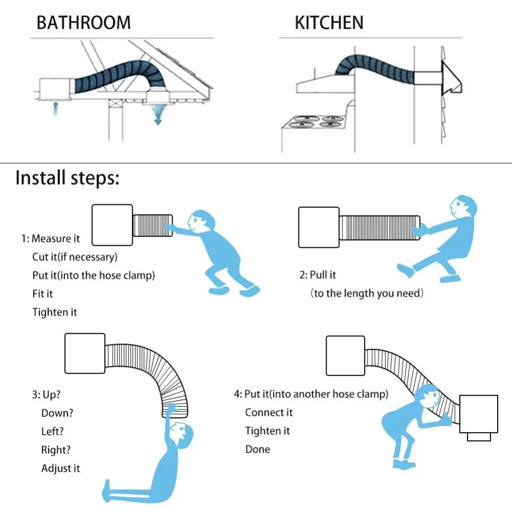 4 inch Dryer Vent Hose Gray with 2 Stainless Steel Clamp Air Ducting Heavy-Duty 6 Layer Protection Exhaust Pipe Ventilation