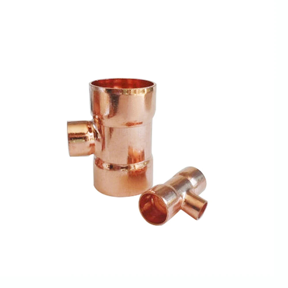1/4" 3/8" 1/2" 8 10 14 15 16 19 22 25-159mm ID Copper End Feed Solder Reducing Tee 3 Ways Plumbing Fitting For Air Conditioner