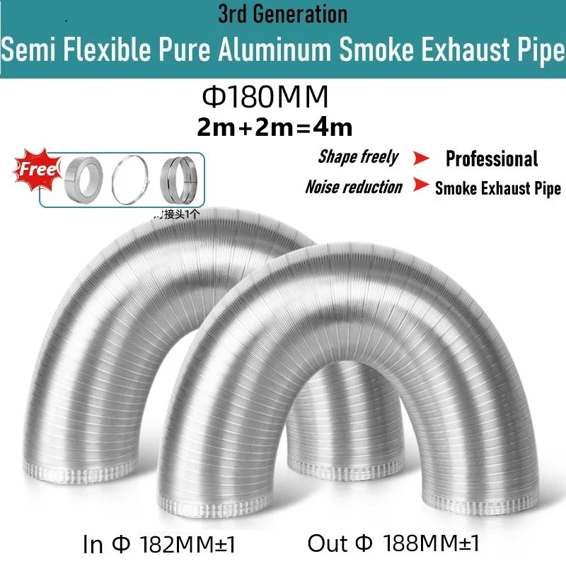 Pure Aluminum Semi Flexible Smoke Exhaust Pipe Range Hood Ventilation Hose High Temperature Resistance Duct Φ150-250 1.5/2m