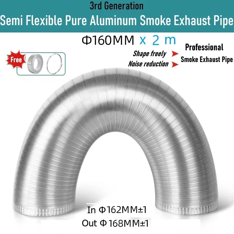 Pure Aluminum Semi Flexible Smoke Exhaust Pipe Range Hood Ventilation Hose High Temperature Resistance Duct Φ150-250 1.5/2m