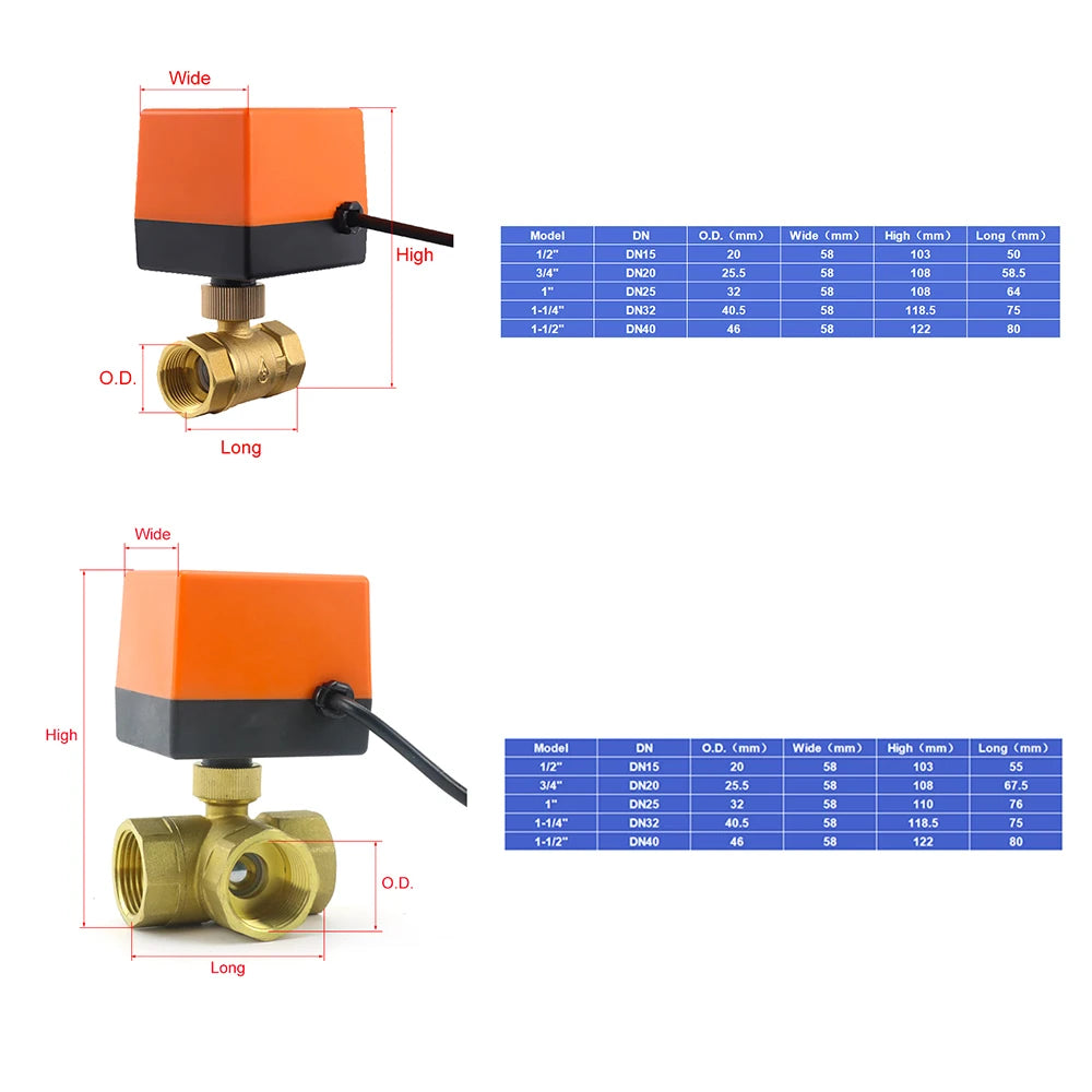 DN15/20/25/32 AC220V 12V Two/Three-way Brass Electric Ball Valve Three Wire Two Control 2-way 3-way Solenoid Valve 1/2" 3/4" 1"