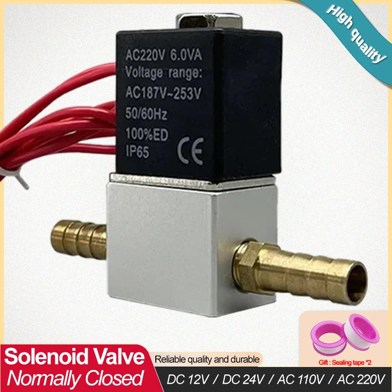 DC12V 24V AC110V 220V Normally Closed 1/4" Silent Oil Free Bidirectional NormallyClosed Pneumatic Solenoid Valve