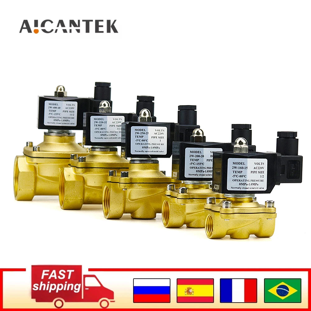 1/2" 3/4" 1" Normally Closed Brass Electric Solenoid Valve DN15 DN20 DN25 Pneumatic For Water Oil Air 12V 24V 220V