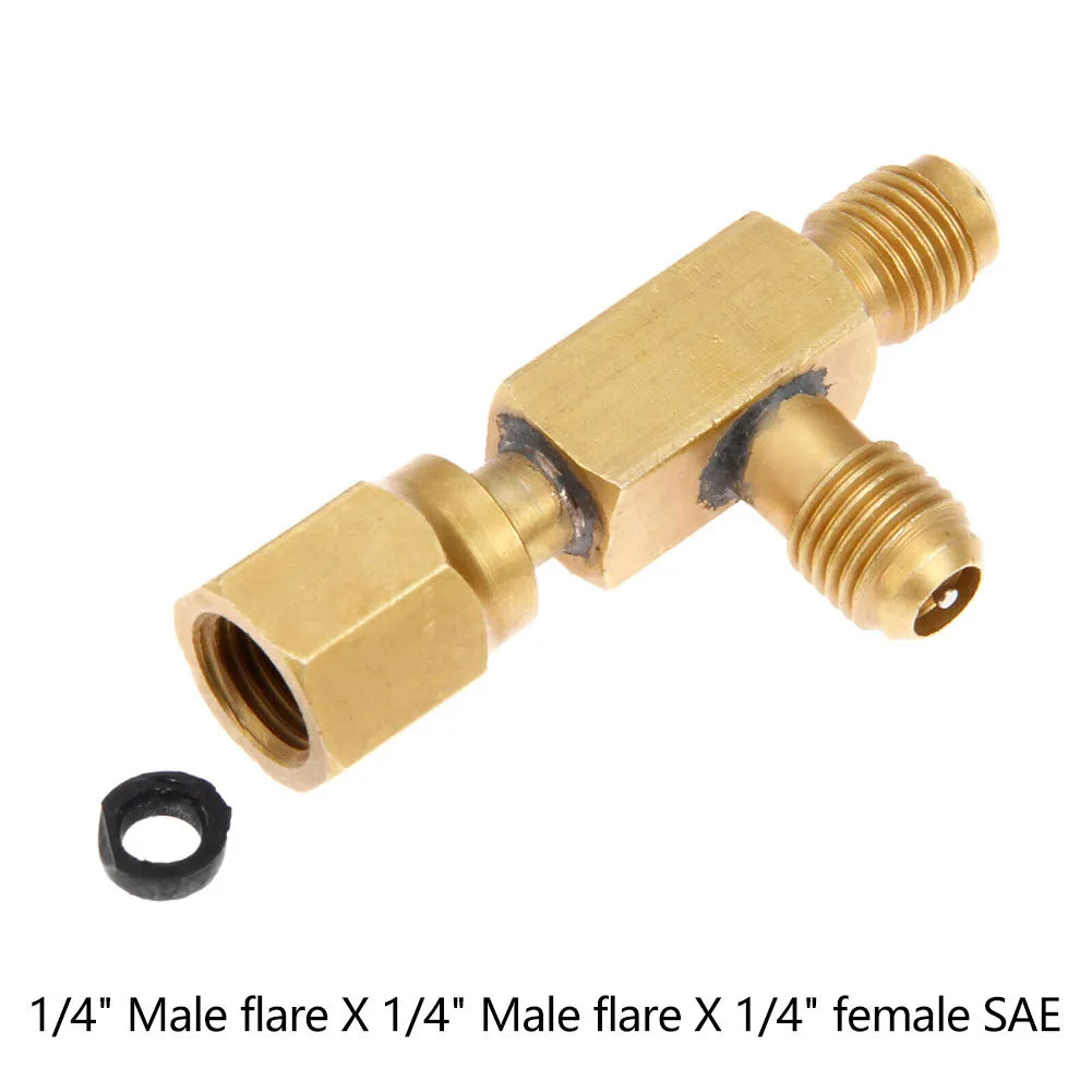 1pc T Type Adapter Tee Adapter 1/4X1/4X1/4" SAE Flare Add Gauge Deep Vacuum Pump/Manifold Set Solid Brass Tee Adapter