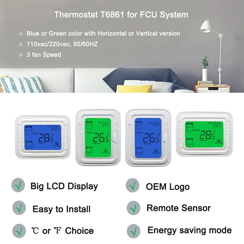 Honeywell T6861 Digital Thermostat FCU Air Conditioner Remote Temperature Controller Vertical Horizontal T6861V2WG T6861V1WG