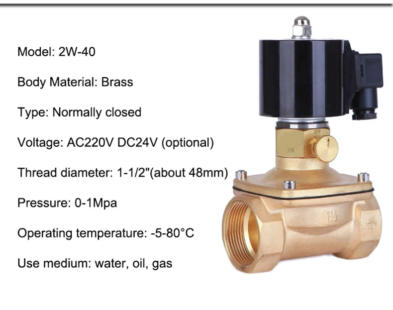 1/2" 3/4" 1" 1-1/4" 1-1/2" 2" Brass Electric Solenoid Valve With Manual Emergency Switch AC220V DC24V For Water Oil Air