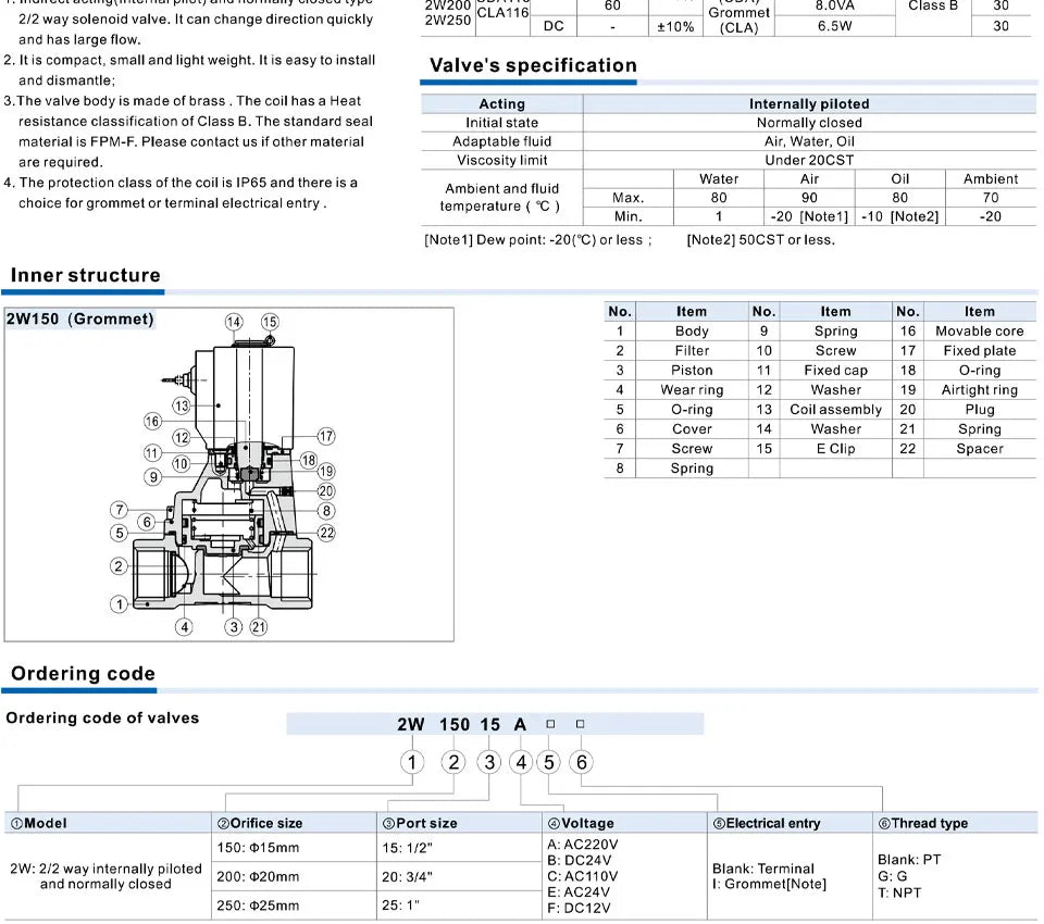 AIRTAC Original Fluid Control Valve Direct-acting Normally Closed 2W030-6/8 050-10/15 Internally Piloted 2W150-15 200-20 250-25