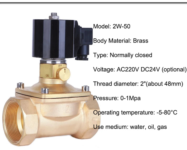 1/2" 3/4" 1" 1-1/4" 1-1/2" 2" Brass Electric Solenoid Valve With Manual Emergency Switch AC220V DC24V For Water Oil Air