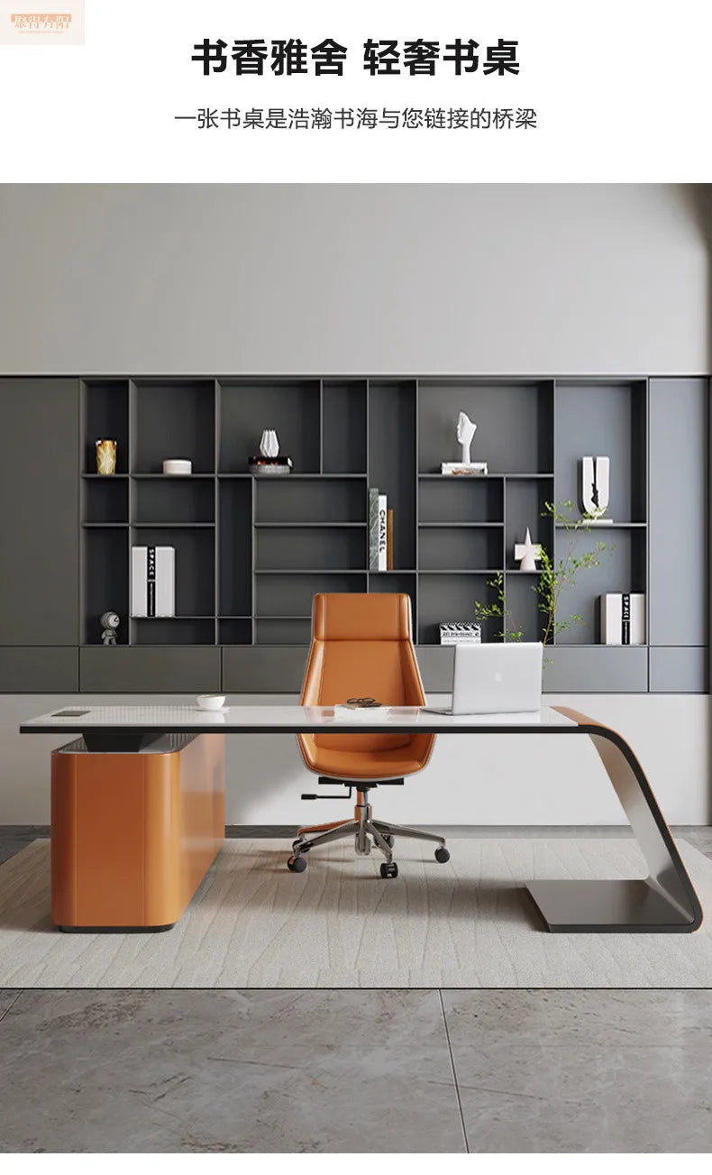 Italian high-end designer large long boss table corner solid wood light luxury minimalist desk living room desk computer table