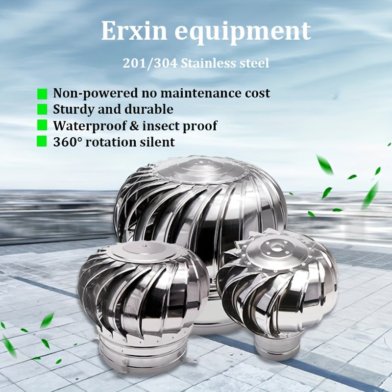 Stainless Steel Roof Ventilation Rotating Ball, 250mm-450mm, No-Power Windproof Exhaust Cooling Cap, Ideal for Factory Roof Low Cost Ventilation, Ventilation Ball|Stainless Steel Ball|Durable Construction