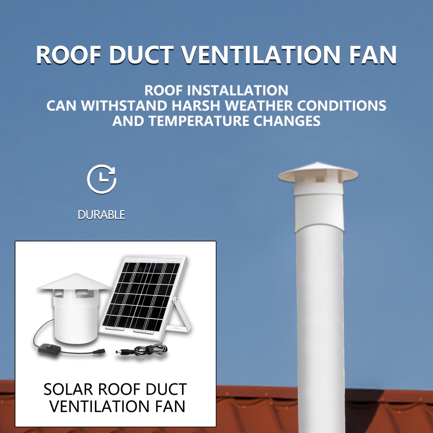 6/8W Solar Roof Vent Fan with Protective Cap - φ110 High-Speed Brushless DC Roof Exhaust Fan, Solar-Powered Attic/Garage/Workshop Ventilation, No Battery Needed, Compatible with Hose for Residential/Commercial Use - Ideal fo
