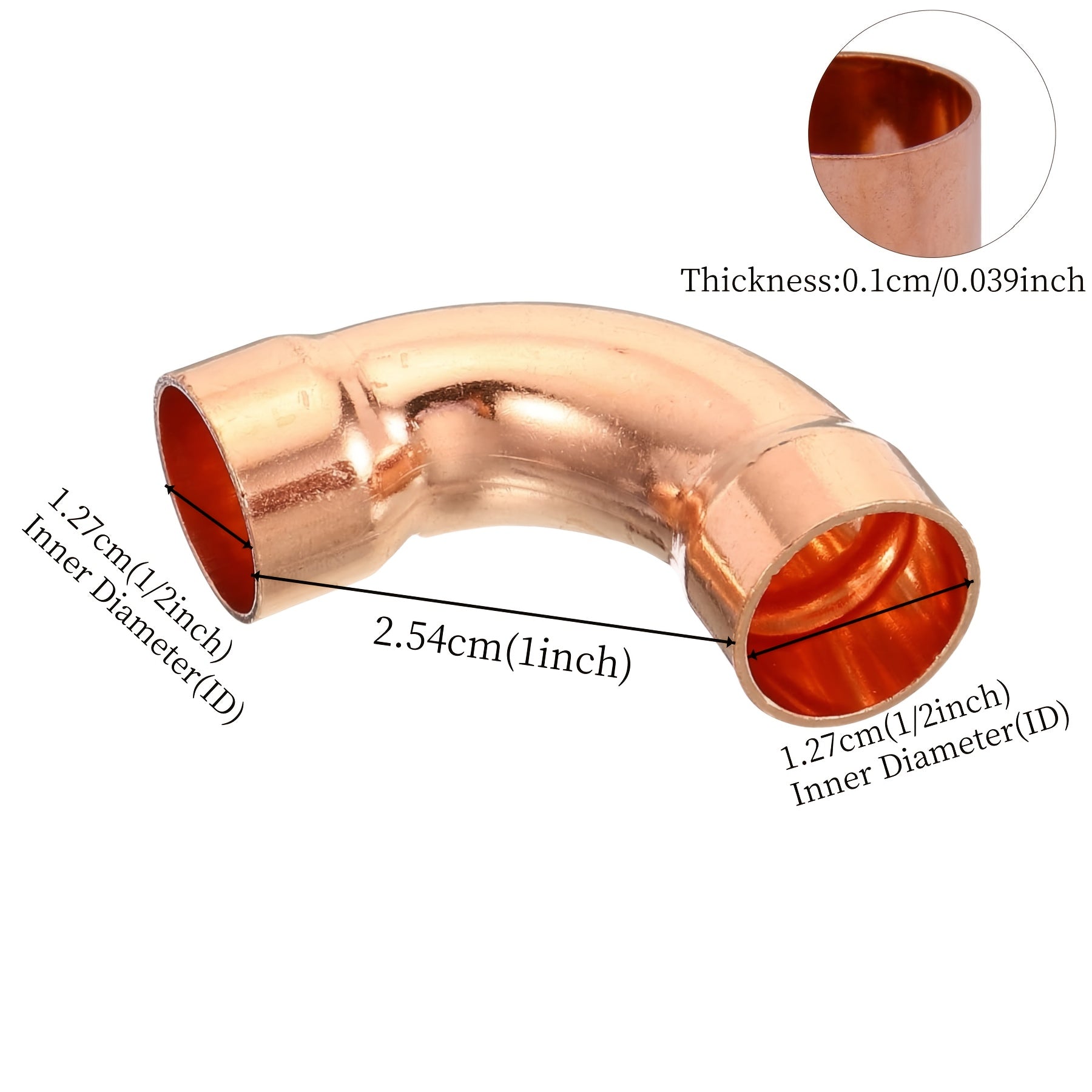 1/2 inch Inner Diameter Elbow Copper Pipe Joint, 90 Degree Long Turn Pressure Connector, Pipe Fitting Welding Joint, Suitable for Cold Welding Connection of Water HVAC Pipelines