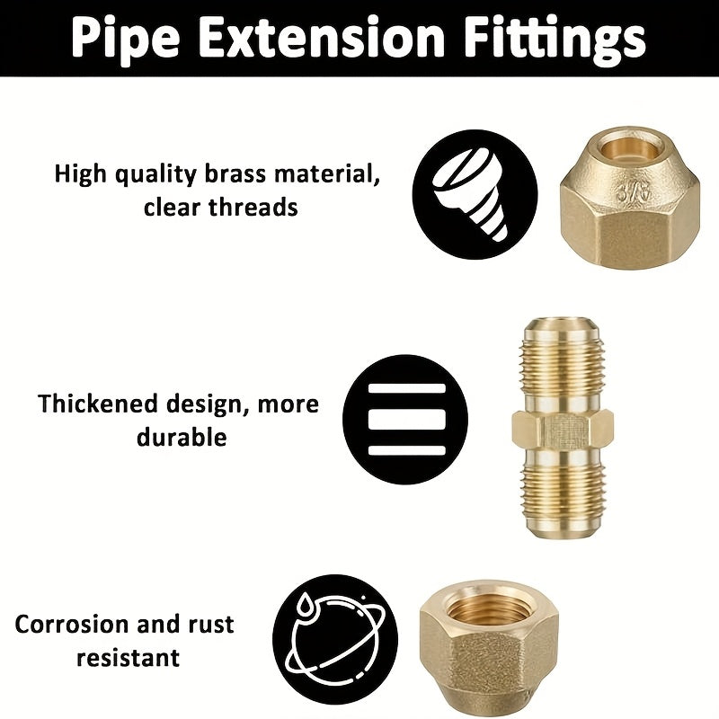 2pcs Pipe Extension Connector Kit, 1/4" and 3/8" Climate Dual Joint Adapter with Weld-Free AC Copper Pipe Fittings, Includes Unisex Nuts, Suitable for HVAC Systems, Bras Fitting, Iron Fitting, Inch With Male Hose Repair Kit,