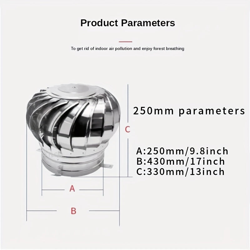 Stainless Steel Roof Ventilation Rotating Ball, 250mm-450mm, No-Power Windproof Exhaust Cooling Cap, Ideal for Factory Roof Low Cost Ventilation, Ventilation Ball|Stainless Steel Ball|Durable Construction