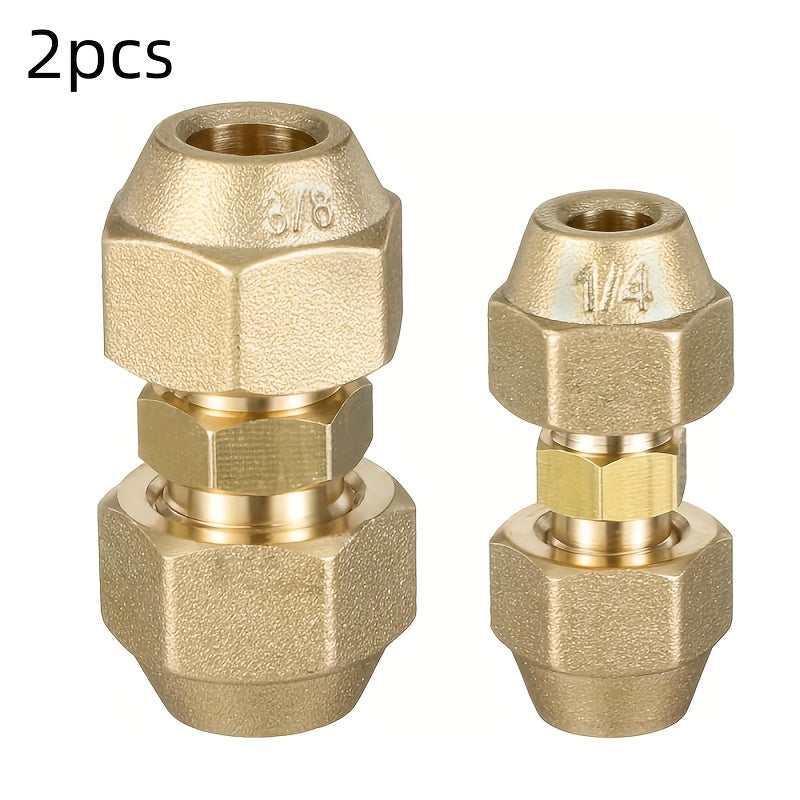 2pcs Pipe Extension Connector Kit, 1/4" and 3/8" Climate Dual Joint Adapter with Weld-Free AC Copper Pipe Fittings, Includes Unisex Nuts, Suitable for HVAC Systems, Bras Fitting, Iron Fitting, Inch With Male Hose Repair Kit,