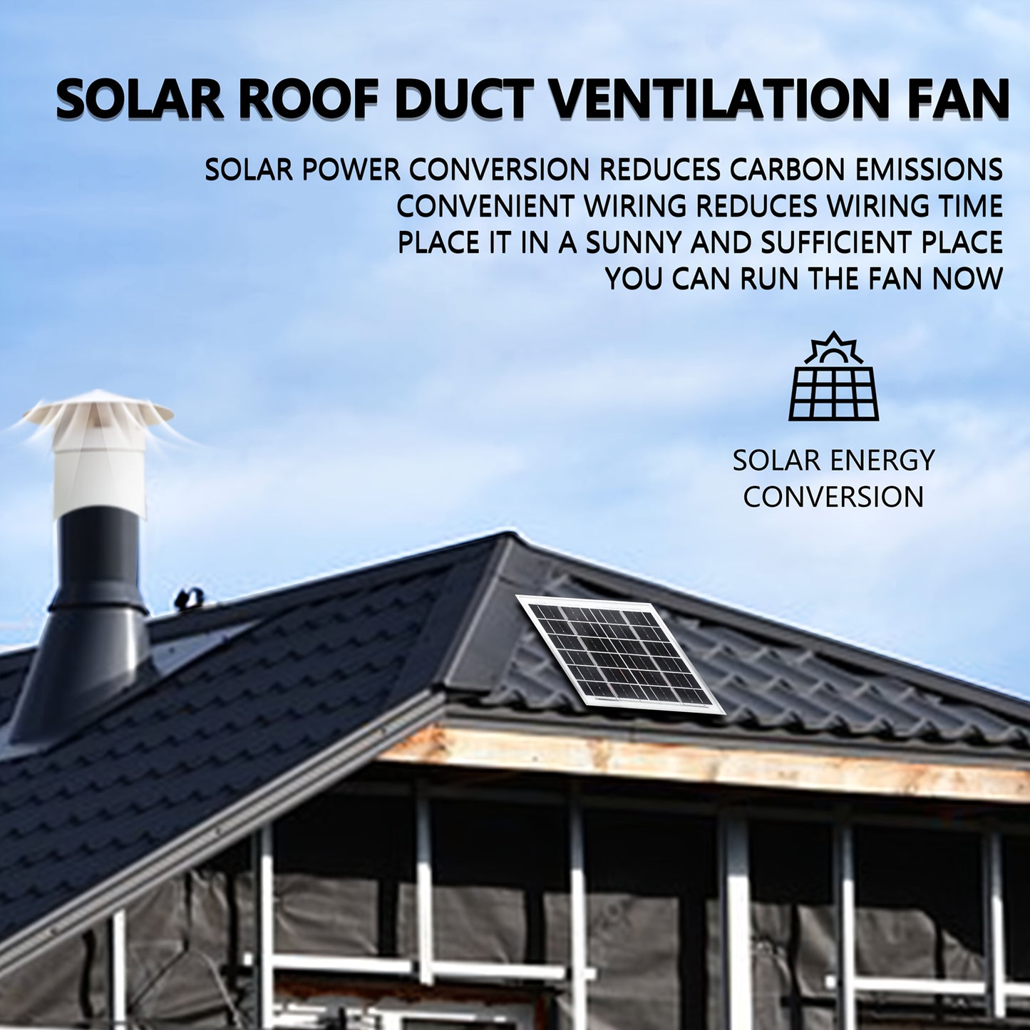 6/8W Solar Roof Vent Fan with Protective Cap - φ110 High-Speed Brushless DC Roof Exhaust Fan, Solar-Powered Attic/Garage/Workshop Ventilation, No Battery Needed, Compatible with Hose for Residential/Commercial Use - Ideal fo