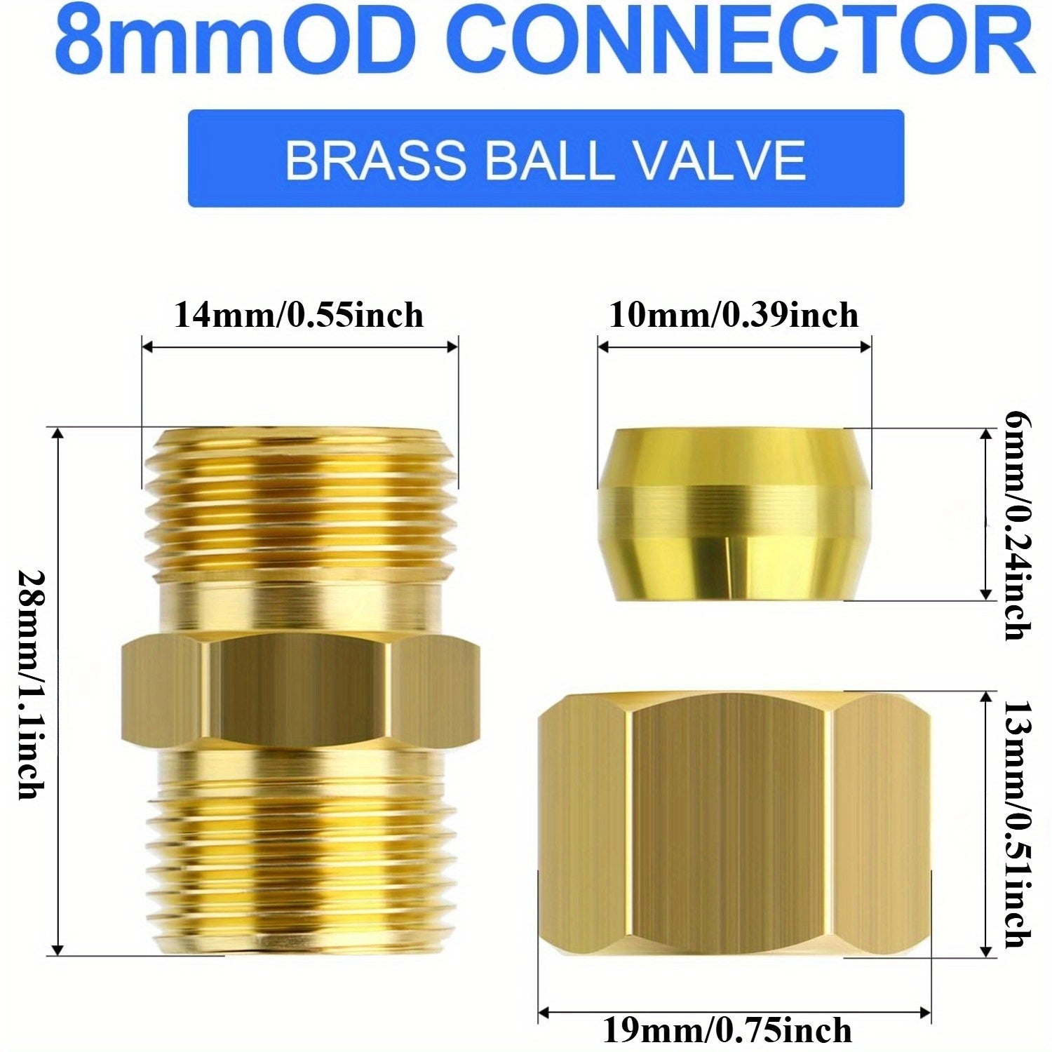 5pcs Heavy-Duty Brass Compression Fittings - 8mm OD Industrial-Grade Press Connect Joints, Hydraulic/Hydrostatic Seal for Fluid Systems (Water, Air, Oil) - for /EU Pipe Standards
