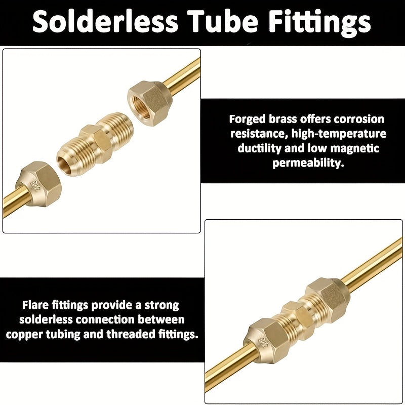 2pcs Pipe Extension Connector Kit, 1/4" and 3/8" Climate Dual Joint Adapter with Weld-Free AC Copper Pipe Fittings, Includes Unisex Nuts, Suitable for HVAC Systems, Bras Fitting, Iron Fitting, Inch With Male Hose Repair Kit,