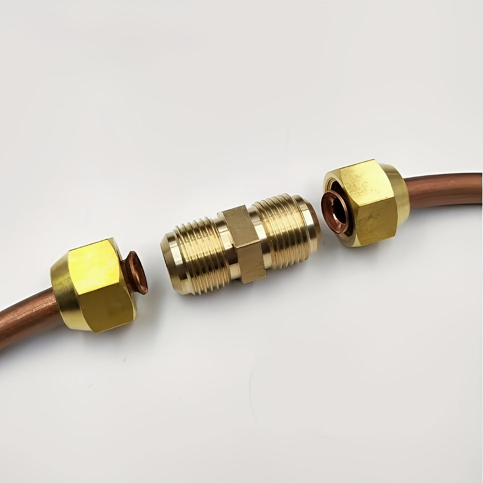2 Copper Air Conditioner Copper Tube Adapters - 1/4" &amp; 3/8" Male/Female Spark Thread Quick Couplers, Leak-Proof Double Head Fittings for Air Conditioning &amp; Freeze Repair (US &amp; EU Standard Threads), Freeze Connection, Copper C